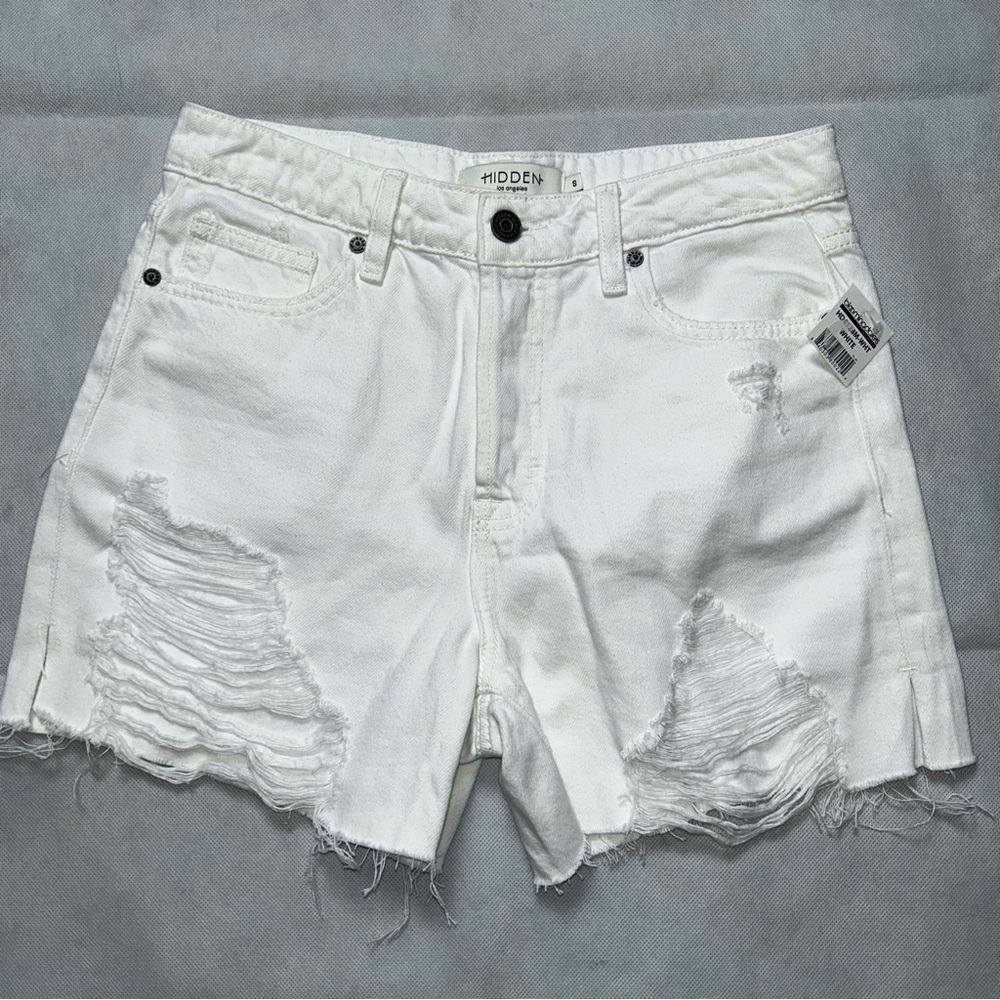 Hidden Los Angeles white distressed cut off denim shorts NWT size small